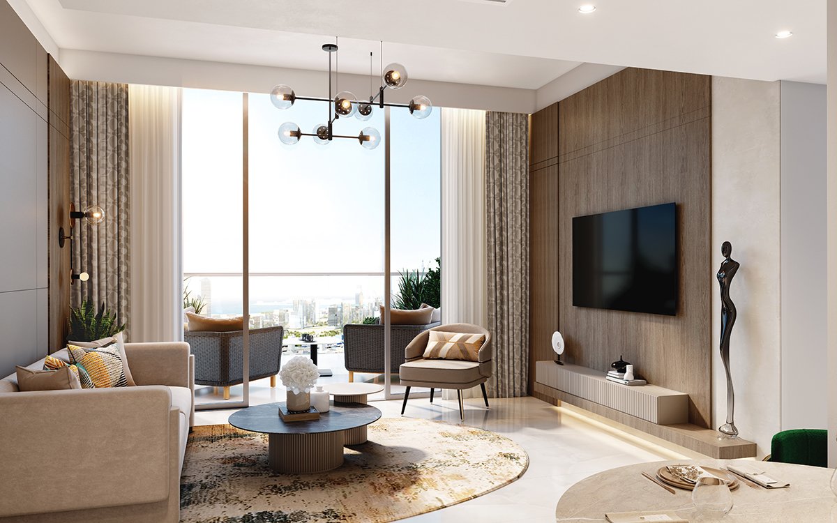 1BR_Living02 Milan by Azizi – Dubai | Presented by Global Estates®
