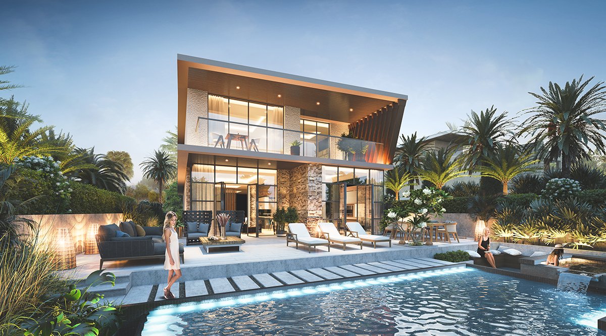 VD1 villa – Malta Rear Night – Option 2 LR Malta Lagoons by Damac – Dubai | Presented by Global Estates®